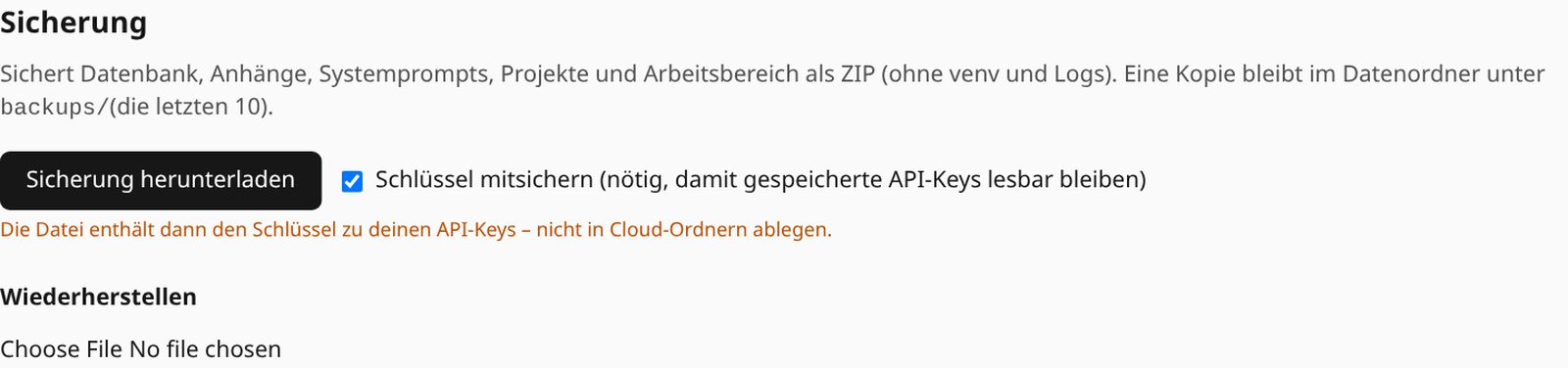 Sicherung herunterladen und wiederherstellen