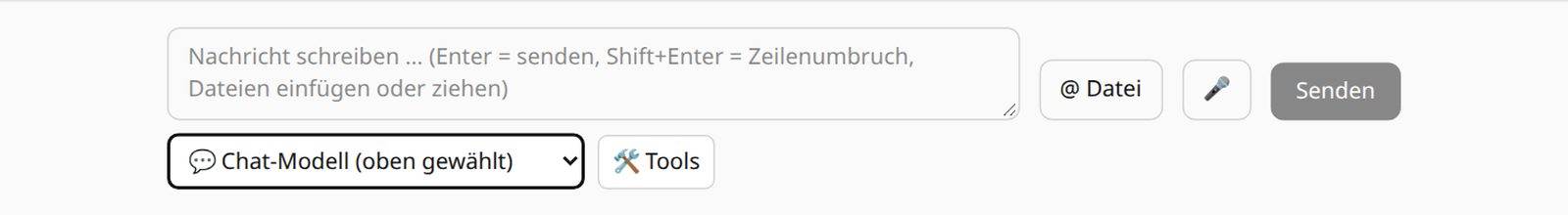 Eingabefeld mit Zweck-Auswahl und Tools-Schalter