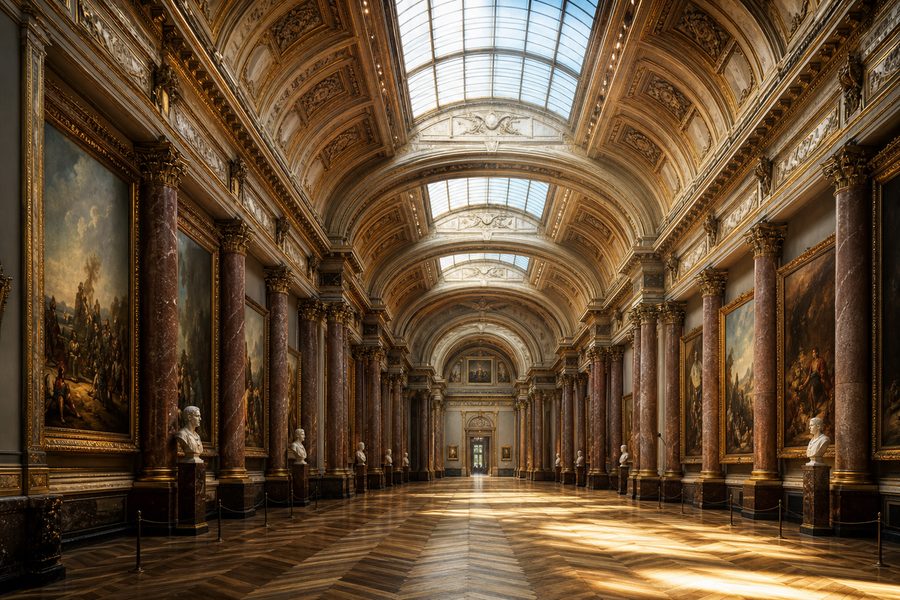 Museumsgalerie mit Oberlicht und historischen Gemälden
