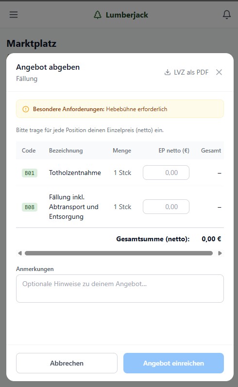 Angebot abgeben