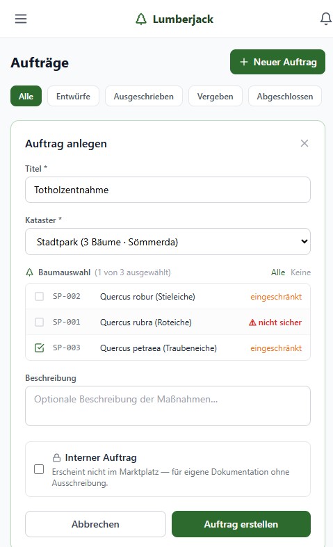 Auftrag anlegen