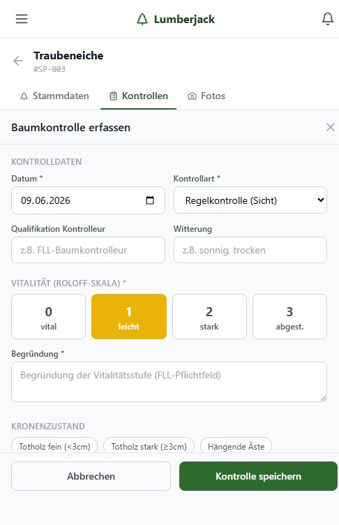 Baumkontrolle erfassen