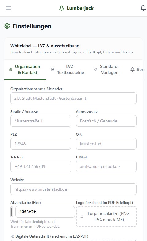 Whitelabel Einstellungen