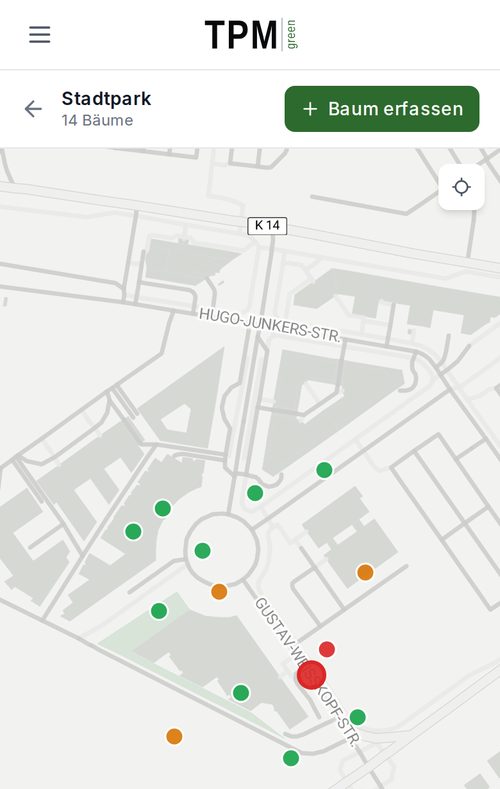 Karte mit der Verkehrssicherheit jedes Baums