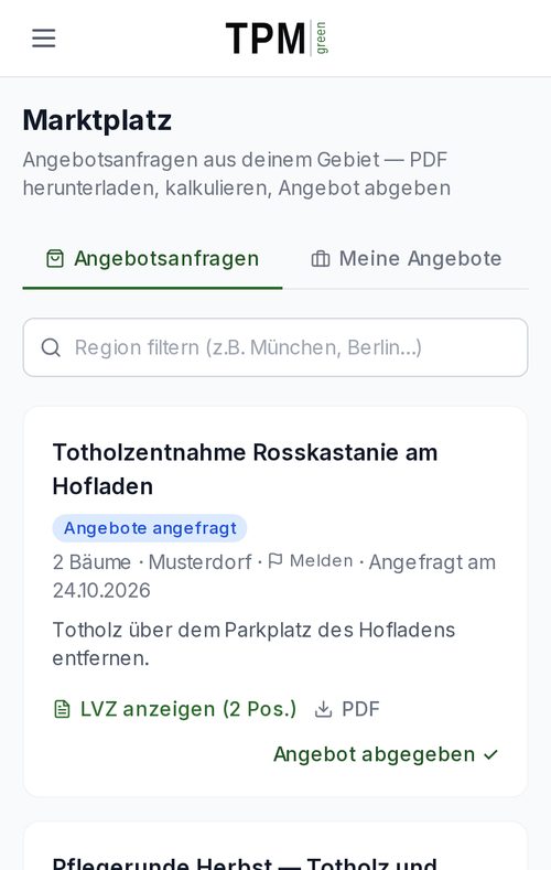 Marktplatz mit Angebotsanfragen