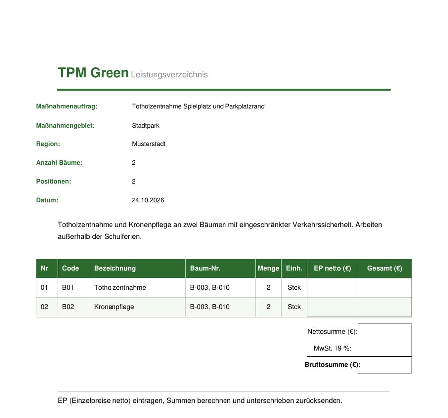 Leistungsverzeichnis als PDF